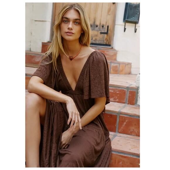 Free People La La Tiered Flutter Sleeve Maxi Dress Size small - Picture 2 of 12